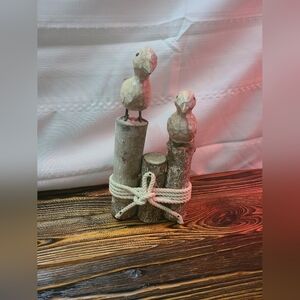 Vintage Hand Carved Wooden Seagulls on Pier Nautical Folk Art